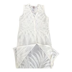 CHICO'S PALM STITCH COCONUT LONG LINE IVORY SWEATER DUSTER VEST SZ 0 (US S6) NWT